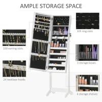HOMCOM Jewellery Cabinet with LED Light, Lockable Jewellery Organiser with Full-Length Mirror for Bedroom Dressing Room, White(m-6)