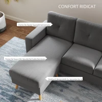 HOMCOM Canapea cu 3 Locuri in forma de L capitonata 1 sezlong, perna detasabila, lavabilă(m-6)