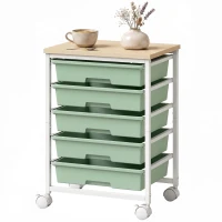 HOMCOM 6-Tier Storage Trolley on Wheels, Metal Kitchen Rolling Cart with 5 Pull-Out Drawers, Green(m-15)