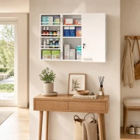 HOMCOM Armoire à pharmacie murale, armoire à médicaments avec double porte verrouillable 2 clés, 53x20x53cm, blanc(m-9)