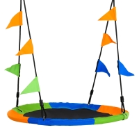 Outsunny Ø100 cm Nestschaukel Tellerschaukel Kinderschaukel Gartenschaukel bis 80 kg Outdoor belastbar für 3+ Jahre Metall Polyester Blau+Grün+Orange