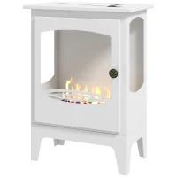 HOMCOM Freestanding Ethanol Fireplace, Steel Bioethanol Fireplace with Stainless Steel Flame Snuffer, 0.9L Tank, 3 Hours Burning Time for Indoor, White(m-11)