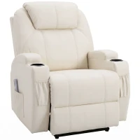 HOMCOM Fernsehsessel Elektrisch Relaxsessel mit Liegefunktion Aufstehhilfe Massage Massagesessel mit verstellbar Rückenlehne Seitentasche Getränkehalter TV Sessel bis 160kg für Wohnzimmer Cremeweiß(m-1)