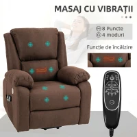 HOMCOM Fotoliu reclinabil cu funcție de ridicare și suport pentru picioare, din material textil cu aspect de in, 87x92x105 cm, culoare cafea(m-6)