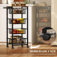 HOMCOM Carrinho de Cozinha com 4 Cestos Deslizáveis e Estrutura de Aço 49,5x31x91 cm Carvalho(m-5)