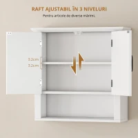 HOMCOM Dulapior 2 Rafturi de Montat pe Perete de Perete Bucatarie Baie Lemn 60x19,8x58cm Alb(m-6)