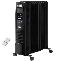 HOMCOM 2500W Digital Display Oil Filled Radiator, 11 Fin Portable Electric Heater with Timer, Adjustable Thermostat, Three Heat settings, Safety Cut Off, Remote, Black(m-10)