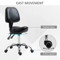 HOMCOM Saddle Stool, PU Leather Adjustable Rolling Salon Chair for Massage, Spa, Clinic, Beauty and Tattoo, Black(m-6)