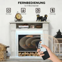HOMCOM Șemineu Electric 1800W Reglabil cu Flacără 3D, Raft, Timer și Telecomandă, 105x27x97 cm, culoare Lemn(m-6)