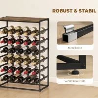 HOMCOM Weinregal für 30 Flaschen freistehendes Flaschenregal aus Metall für Keller Lagerraum 59 x 30 x 88,5 cm Rustikal-Braun(m-6)