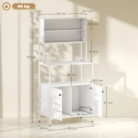 HOMCOM Mobile Dispensa con Ripiani, Armadietti e 2 Prese di Ricarica, in Legno e Acciaio, 80x42x171 cm, Bianco(m-3)