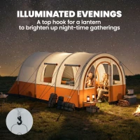 Outsunny Three Man Duo Room Tunnel Tent, with Accessories - Cream/Orange(m-5)