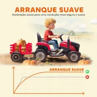 AIYAPLAY Trator Elétrico para Crianças com Reboque Desmontável Bateria 12V Velocidade 3-5 km/h Controle Remoto 2,4G 139x58x55 cm Vermelho(m-7)