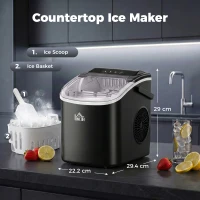 HOMCOM Ice Maker Machine Countertop, 12 KG in 24 H, 9 Cubes in 6 Mins, Portable Ice Cube Maker with Handle, Ice Scoop and Basket for Home Office Kitchen Bar Party RV, Black(m-3)