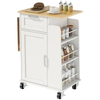 HOMCOM Carrello da Cucina con Cassetto, Armadietto, Portasciugamani e 3 Portaspezie, in Legno, 62x40x87 cm, Bianco(m-10)