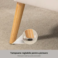 HOMCOM Canapea design retro 2 locuri, picioare din lemn, 117 cm x 56,5 cm x 77 cm, crem(m-4)