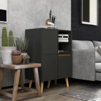 HOMCOM Meuble de rangement design modene avec étagères réglables et pieds en bois massif 70 x 40 x 96,1 cm gris foncé(m-10)