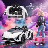 HOMCOM Voiture électrique Enfants de Sport Véhicule électrique Lamborghini Sian 12 V - V. Max. 5 Km/h avec Télécommande 2,4G Effets sonores + Lumineux Blanc(m-3)