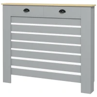 HOMCOM Copritermosifone in MDF a Doghe, Copricalorifero a Griglia con 2 Cassetti, 111x19x95.5 cm, Grigio(m-11)