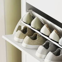 HOMCOM Meuble à chaussures 21 paires, armoire à chaussures avec 3 tiroirs rabattables, étagères amovibles et réglables, blanc(m-9)