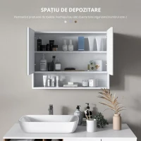 HOMCOM Dulap cu oglinda de perete cu lumini LED, raft deschis si raft intern reglabil, sticla si MDF, 80x15x60cm(m-8)