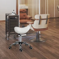 HOMCOM Sgabello da Lavoro a Sella con Ruote e Altezza Regolabile per Negozi Parrucchiere e Tattoo, 52x53x49-61cm Beige(m-2)