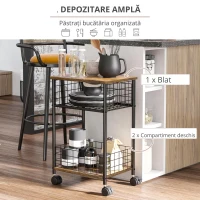 HOMCOM Cărucior cu role, cărucior de servire, 2 compartimente deschise, plan de lucru și role, 40 x 30 x 62 cm, marron(m-5)