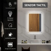 HOMCOM Oglindă de baie Oglindă de perete cu LED-uri. Comutator tactil, Alb(m-4)