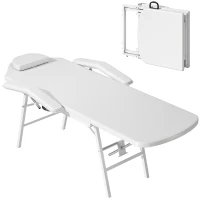 HOMCOM Portable Massage Table, 3 Section Adjustable Beauty Bed, Foldable Massage Bed with Face Hole, Recliner Chair with Removable Headrest and Armrests for Spa, Lash, Tattoo, White(m-11)