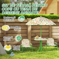 AIYAPLAY Set de Grădină pentru Copii 2-5 Ani cu Măsuță Rotundă, 2 Scaune Pliabile și o Umbrelă, Verde(m-7)