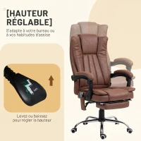 Vinsetto Fauteuil de bureau massant et chauffant avec hauteur réglable, dossier inclinable, repose-pied et télécommande, marron(m-5)