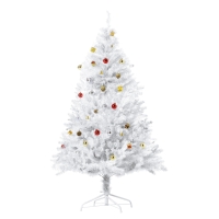 HOMCOM Künstlicher Weihnachtsbaum 150 cm künstlich Tannenbaum mit Kugeln, Glocken, Trommeln, Geschenkboxen, Christbaum mit 680 Spitzen, 12 Tannenzapfen Weihnachtsdeko inkl. Metallständer für drinnen