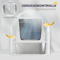 PawHut Katzentoilette, Edelstahl, XL-Innenraum, mit Schaufel, Hellgrau(m-4)