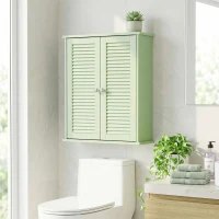 HOMCOM Armoire murale de salle de bain, meuble de rangement suspendu avec 2 portes persiennes et étagère réglable, vert(m-14)