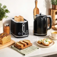 HOMCOM Polished Retro 40-100°C Kettle and Toaster Set - Black(m-2)