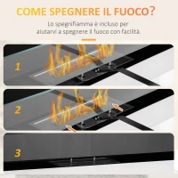 HOMCOM Camino Bioetanolo in Acciaio Inox, 2.5h di Combustione con Serbatoio 1.5L e Copertura 20m², 90x16x40 cm, Argento(m-5)