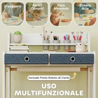 AIYAPLAY Set Scrivania e Sedia per Bambini con Ripiano, Portabicchieri, Cassetti, Ragazzi in Legno per Cameretta(m-4)