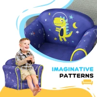AIYAPLAY Kids Armchair with Planet Dinosaurs Design, Wooden Frame, for Bedroom, Playroom, Kids Room - Blue(m-4)