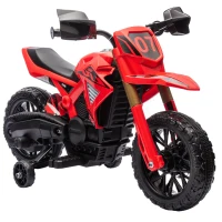 AIYAPLAY Elektro-Motorrad für Kinder, 6V Batterie-Antrieb, Stützräder, Hupe, Startgeräusch, 3-8 Jahre, Rot(m-12)