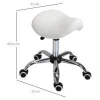 HOMCOM Tabouret à roulettes, tabouret de massage avec hauteur réglable 49-61 cm et selle ergonomique, chaise de travail à roulettes pivotant 360°, pour salon de massage tatouage clinique spa, blanc(m-3)