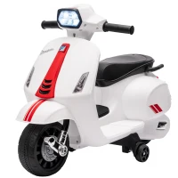 AIYAPLAY Motocicletă Electrică pentru Copii cu Licență Vespa, Baterie Reîncărcabilă 6V, Roți Ajutătoare și Lumini, 2-4 Ani, Albă(m-12)
