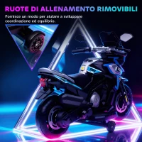 AIYAPLAY Moto Elettrica per Bambini con Rotelle, Specchietti e Poggiapiedi, in PP e Metallo, 85.5x44.5x56 cm, Blu(m-4)