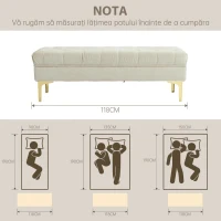 HOMCOM Bancă pentru capătul patului, tapițată cu material textil matlasat cu efect de catifea, 118x45x42 cm, bej(m-11)