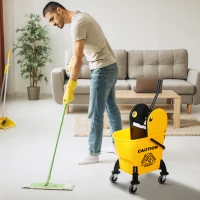 HOMCOM Chariot d'entretien avec seau, Accessoire de ménage 26L avec essoreur, sur roulette, jaune 60L x 27l x 71H cm(m-10)