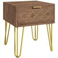 HOMCOM Noptiere Moderne Set 2 Piese din Plăci Aglomerate și Oțel cu Sertar, 39.5x41x49 cm, Maro(m-12)