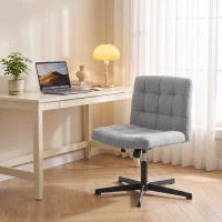 HOMCOM Armless Office Chair, Cross Legged Linen Computer Desk Vanity Chair with Wide Seat, Rocking Function, Grey(m-9)