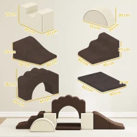 AIYAPLAY 7 Piece Kids Soft Play Set with Detachable Cover, Baby Indoor Climb and Crawl Foam Toys for Toddlers, Brown(m-3)