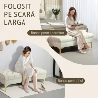 HOMCOM Bancă pentru capătul patului, tapițată cu material textil matlasat cu efect de catifea, 118x45x42 cm, bej(m-8)