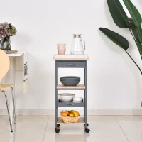 HOMCOM Chariot de service desserte de cuisine à roulettes 2 étagères + plateau amovible + tiroir bois de pin MDF gris chêne clair(m-10)