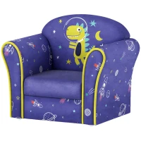 AIYAPLAY Kids Armchair with Planet Dinosaurs Design, Wooden Frame, for Bedroom, Playroom, Kids Room - Blue(m-11)